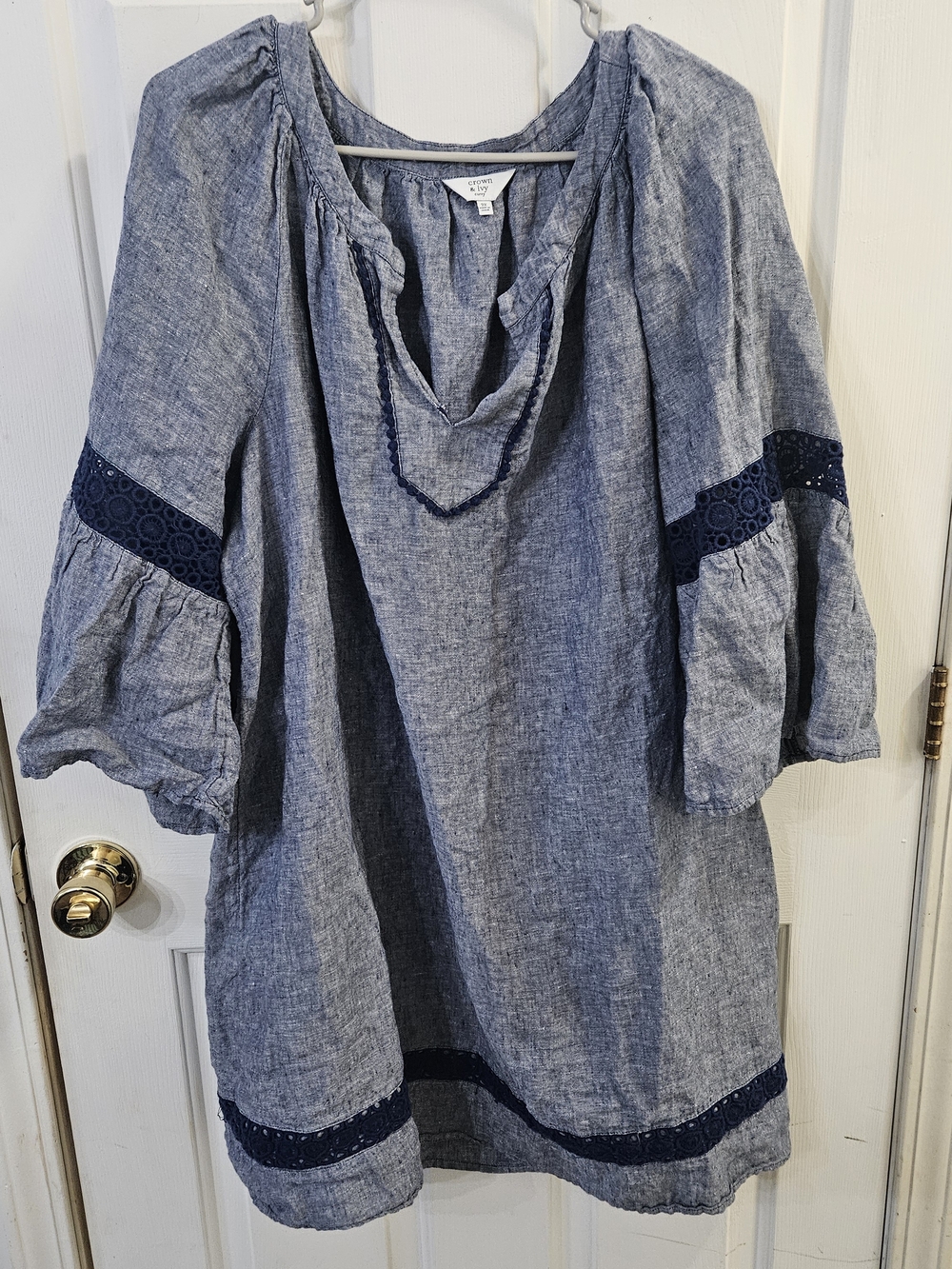 Crown And Ivy Boho Style Midid Dress V-Neck Line Blue 2X